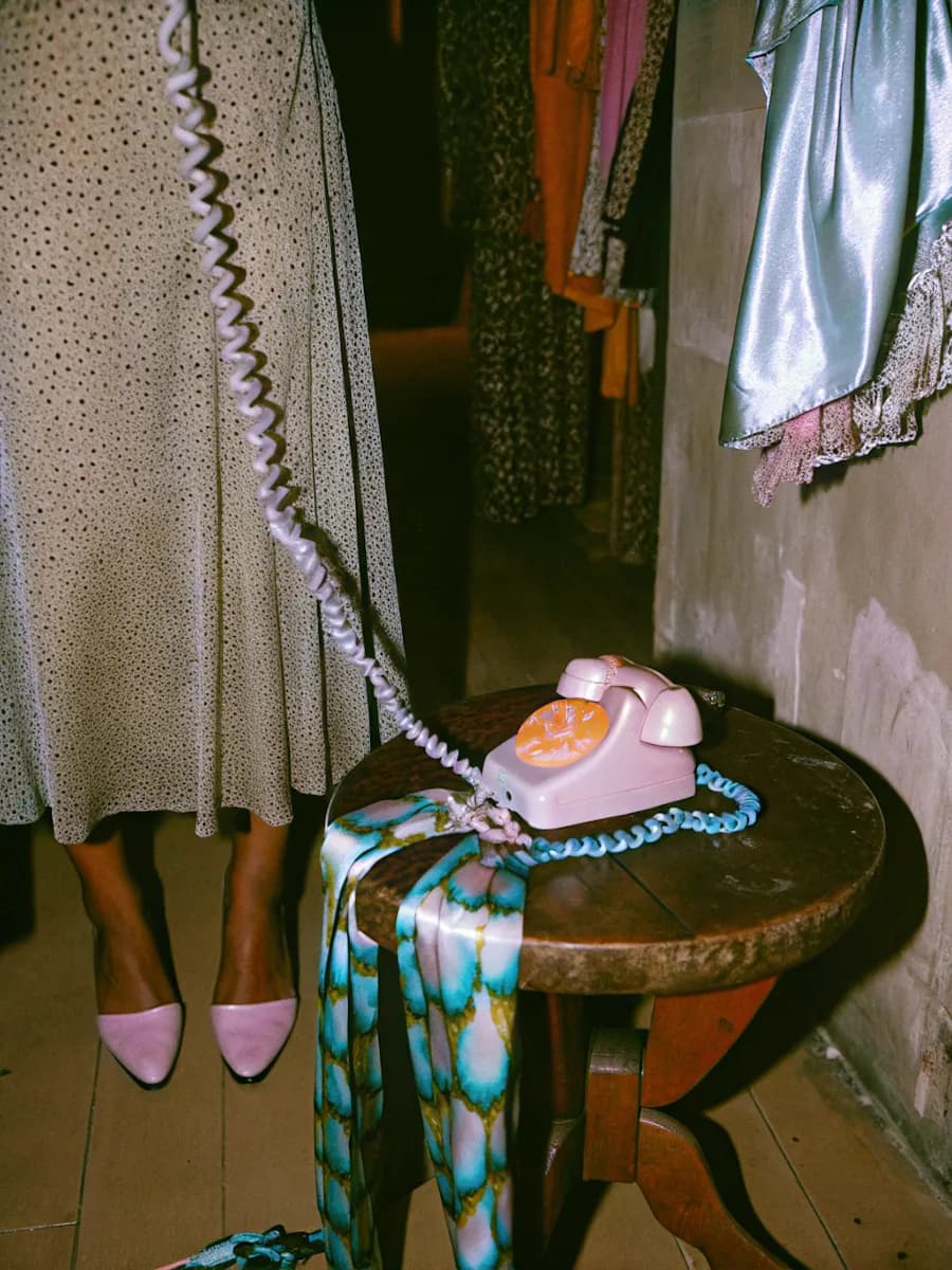 Retro pink telephone scene